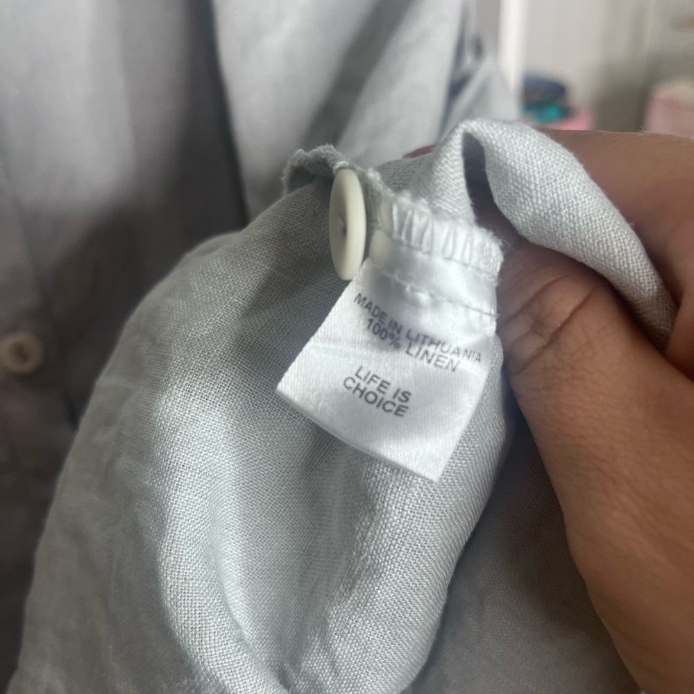 Flax 100% Linen Grey Button Up Dress with pockets size small - Picture 3 of 3
